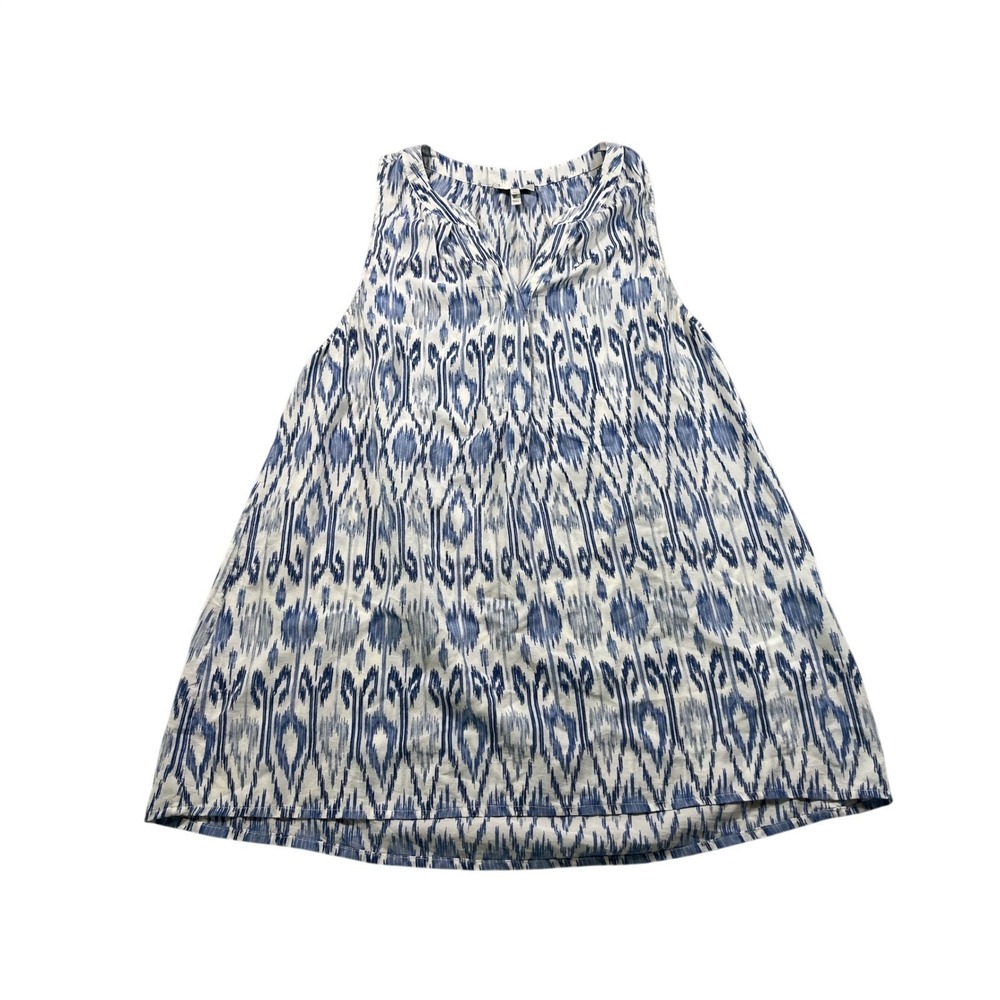Joie 100% Silk Ikat Print Sleeveless Blouse Top Medium Blue White